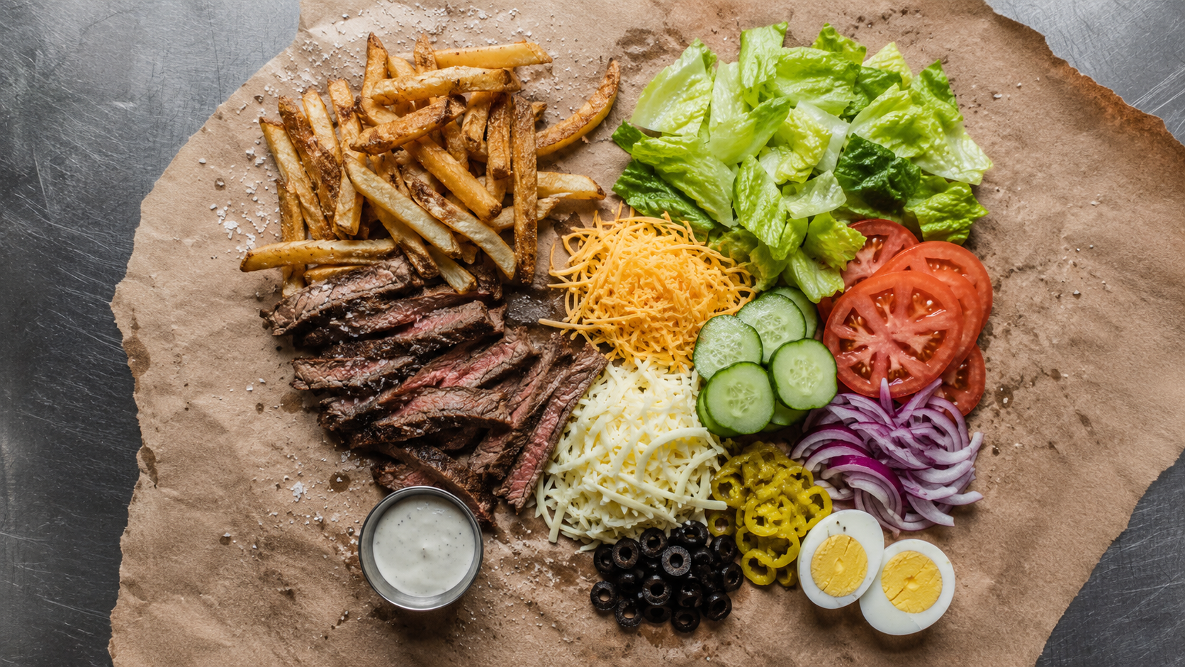 Deconstructed Pittsburgh steak salad ingredients